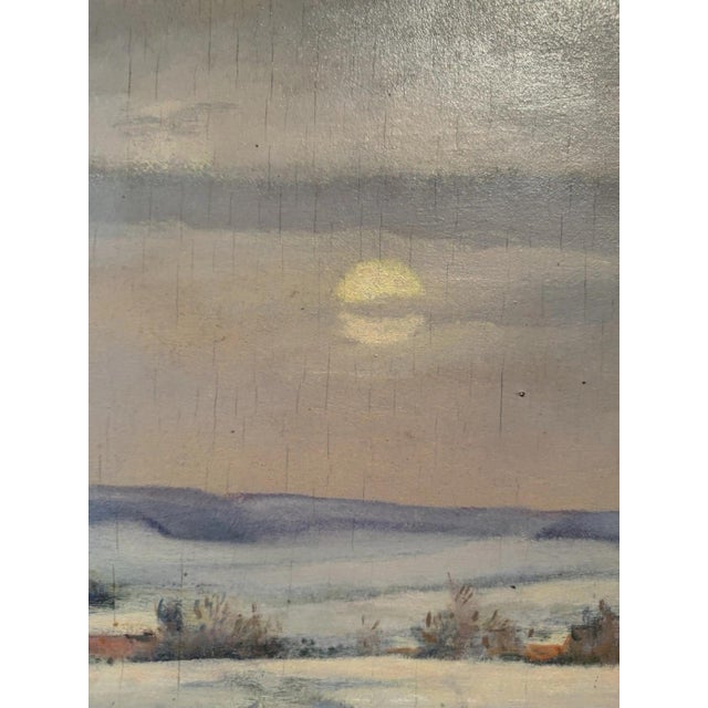 Modern Karl Mons, Schwalm, Winter Landscape with Pollarded Willows, Snow, Ice and Evening Sun, Oil Painting on Canvas For Sale - Image 3 of 13