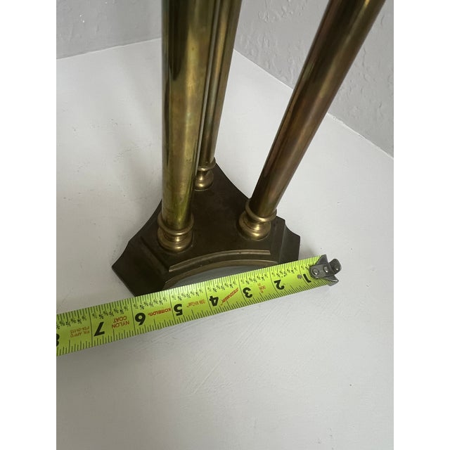 Vintage Brass Hurricane Candle Holders Pair Architectural Glass Lanterns For Sale - Image 6 of 6