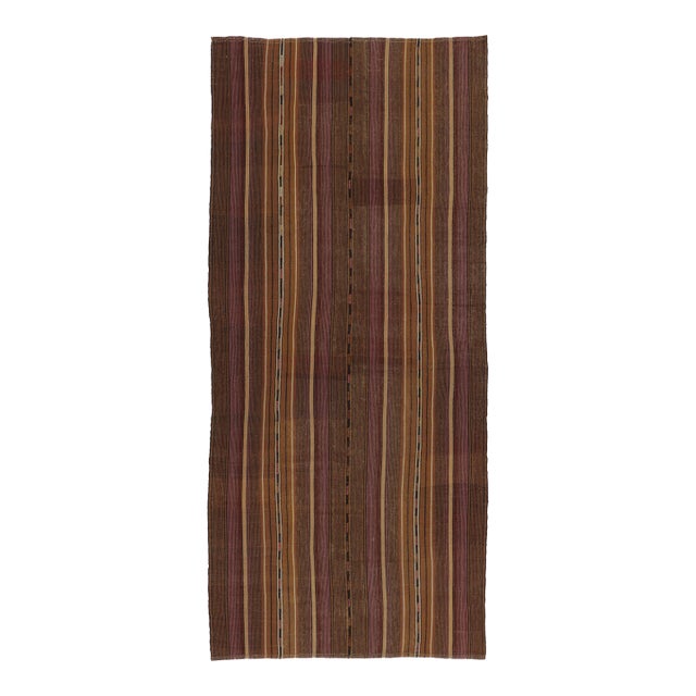 Vintage Persian Kilim, Tribal Gallery Runner in Rich Brown Stripes - Rug & Kilim For Sale