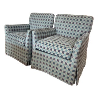 Pair of R Jones Checkerboard Club Chairs For Sale