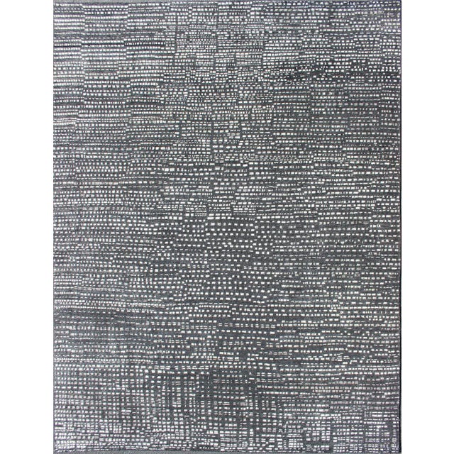 Distressed Modern Indian Wool Area Rug in Charcoal and White For Sale - Image 10 of 10