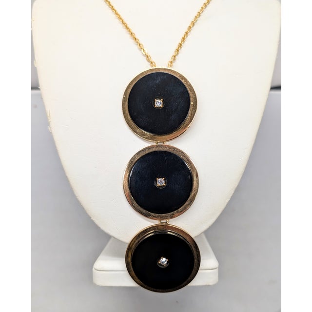 Vintage 1969 Signed Henkle & Grosse Germany Black Resin Discs Pendant Necklace For Sale - Image 4 of 6