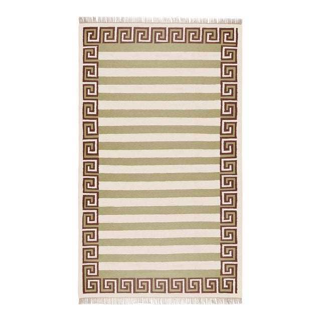 Part & Parcel Goods Wool Stripe Rug, 2’6” x 8', Sage, Chocolate and Eggshell For Sale