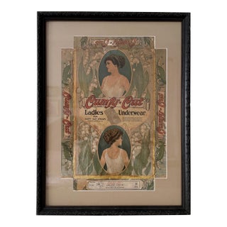 Antique Cumfy-Cut Ladies’ Underwear Advertising Box, Framed For Sale