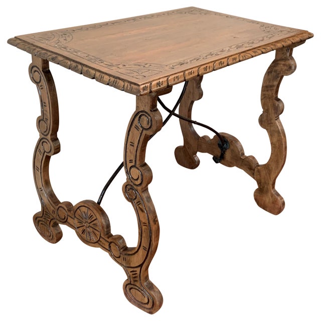 Side Table of Chestnut with Carved Lyre Legs, Spanish, 19th Century For Sale - Image 15 of 18