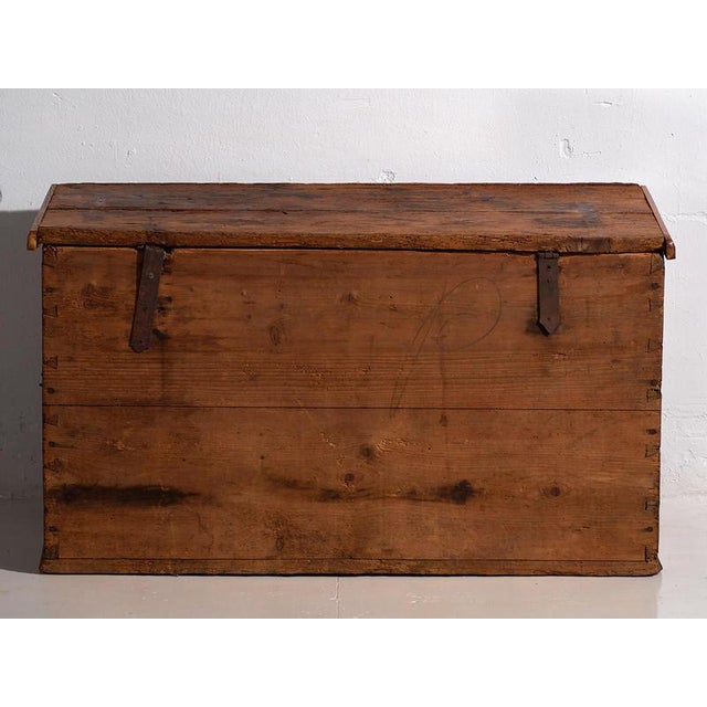 Rustic Antique Brown Trunk with Floral Motifs, 1920s For Sale - Image 3 of 18