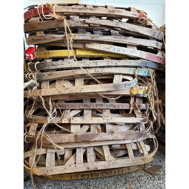 Authentic vintage tobacco leaf basket featuring original wood slat construction and beautiful natural patina from years of...