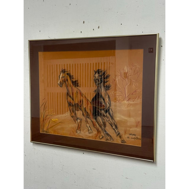 Design Plus Gallery presents a Framed Pastel + Ink Artwork titled Mustang by Jean M. Brown. The composition depicts two...