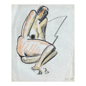 1971 Francois Chapuis Female Nude Mixed Media Painting