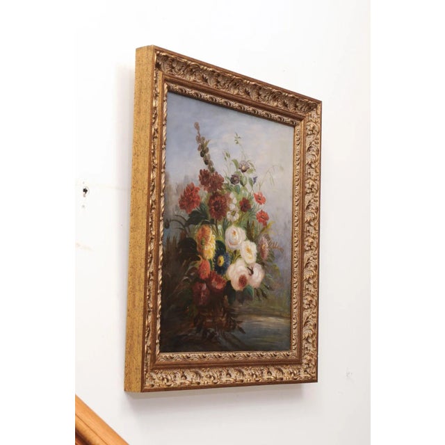 19th Century French Floral Still Life Oil Painting, Framed For Sale - Image 4 of 11