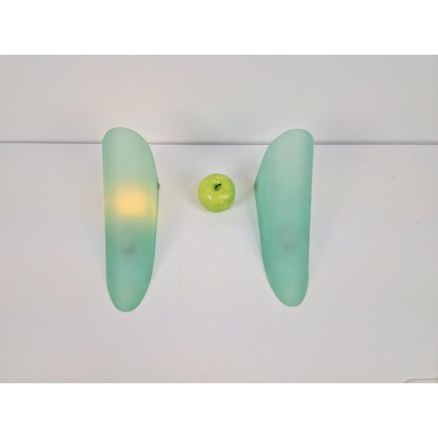 Contemporary Vintage Triangular Conical Wall Sconces in Green Frosted Glass, 1990s, Set of 2 For Sale - Image 3 of 15