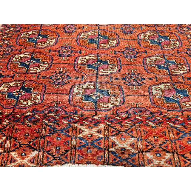 19th Century Vintage Turkmen Tekke Rug With Geometric Medallions For Sale - Image 9 of 12