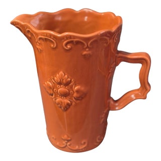 Vintage Jane Adams Fancy Scroll Collection Coral Color Water Pitcher For Sale