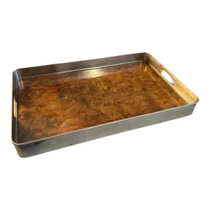 1980s Modernist Thuya Briar and Silver Plated Italian Gallery Serving Tray