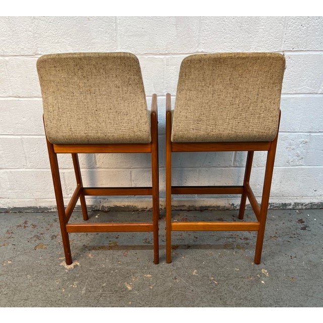 Mid-Century Danish Teak Tall Stools Attributed to Tarm Stole for Og Mobelfabrik a/S For Sale - Image 9 of 12