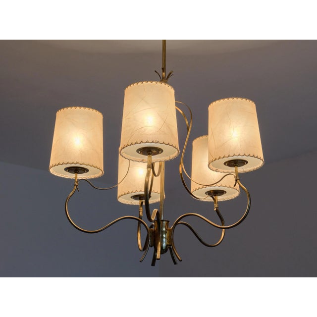 Beige Brass & Parchment Model 9001 Chandelier by Paavo Tynell for Oy Taito Ab, Finland, 1940s For Sale - Image 8 of 11