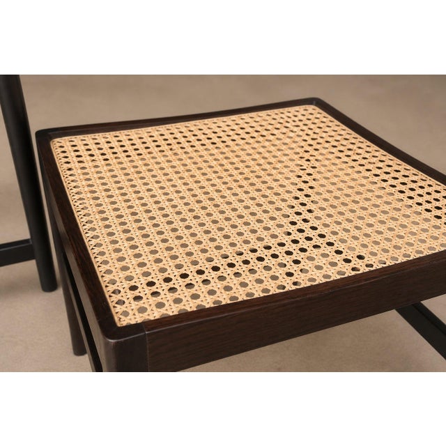Pair of Brazilian Modern Stools in Rosewood, Cane, and Olive Mohair Cushions — Liceu De Artes, 1960s For Sale - Image 16 of 18