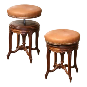 19th Century French Louis XV Carved Walnut and Leather Adjustable Piano Stool