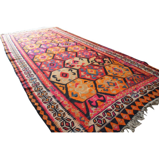 Persian 1930s Vintage Geometric Kilim Runner-4'10" x 10'7" For Sale - Image 3 of 11