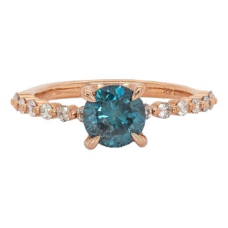 1ct Blue Diamond Engagement Ring With Natural Diamond Accents in 14k Rose Gold, Size 6.75 For Sale