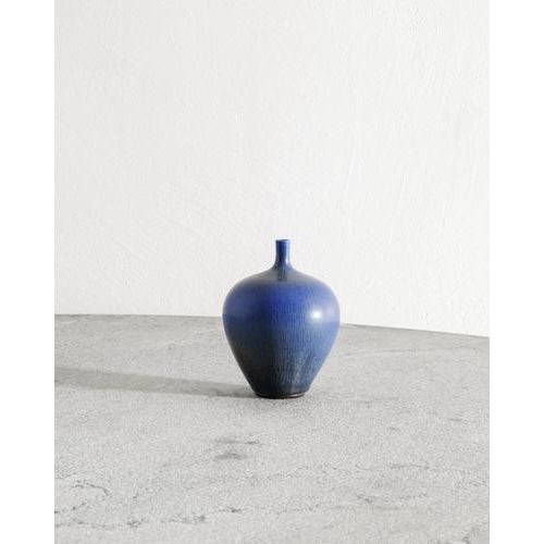 Animal Skin Swedish Mid Century Decorative Blue-Brown Vases by Berndt Friberg for Gustavsberg Sweden, 1970s, Set of 3 For Sale - Image 7 of 13