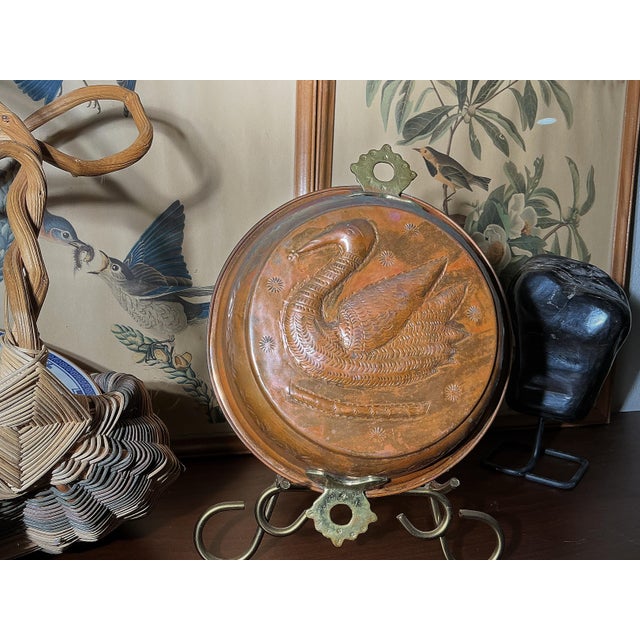 Antique Copper Swan Mold With Brass Handles – French Country Kitchen Wall Decor, 10” For Sale - Image 9 of 9