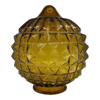 1970s Modern Mediterranean Style Hand Blown Glass Globe with Beveled Squares For Sale