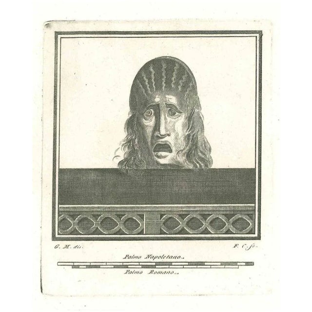 Ancient theatrical mask from the series "antiquities of herculaneum", is an original etching on paper realized by...