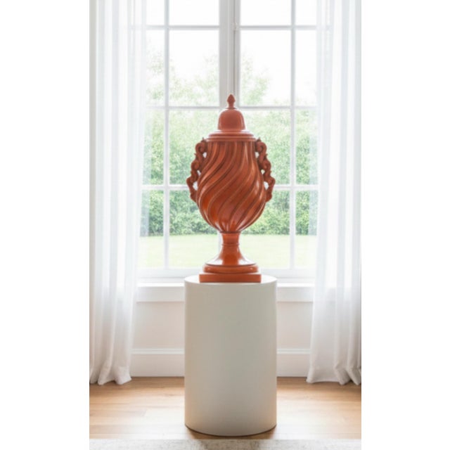 Ceramic Stunning Large Terracotta Orange Urn / Finial With Swirl Fluting & Scroll Handles For Sale - Image 7 of 8