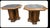 Matching pair of mid-century octagonal side tables in the Drexel Esperanto style. Each has a wood-framed top with an...