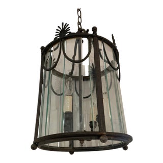 Neoclassical Patinated Bronze & Glass Pendant Chandelier Lantern For Sale