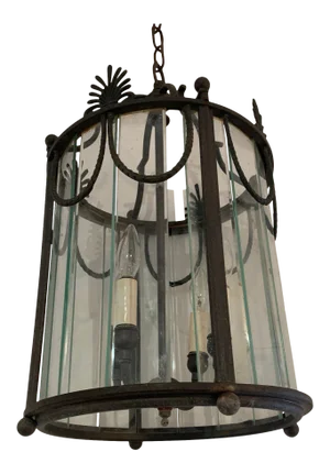 Neoclassical Patinated Bronze & Glass Pendant Chandelier Lantern
