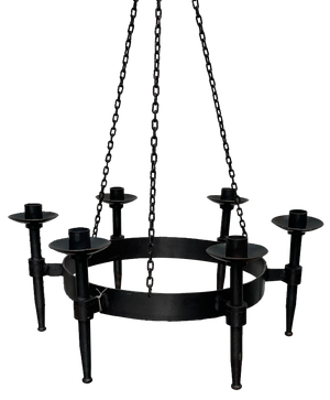 Vintage Brutalist Handmade Candle Chandelier in Wrought Iron from Boltze, 1970s