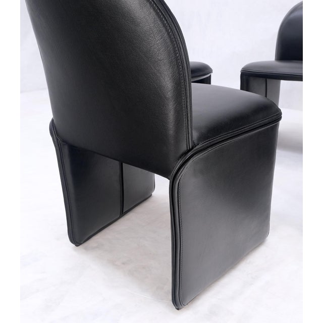 Set 4 Italian Mid Century Modern Black Leather Dining Chairs Bellini Style MINT! For Sale - Image 6 of 13