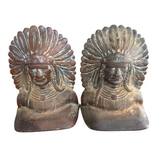 Mid 20th Century Indian Head Cast Iron Bookends For Sale