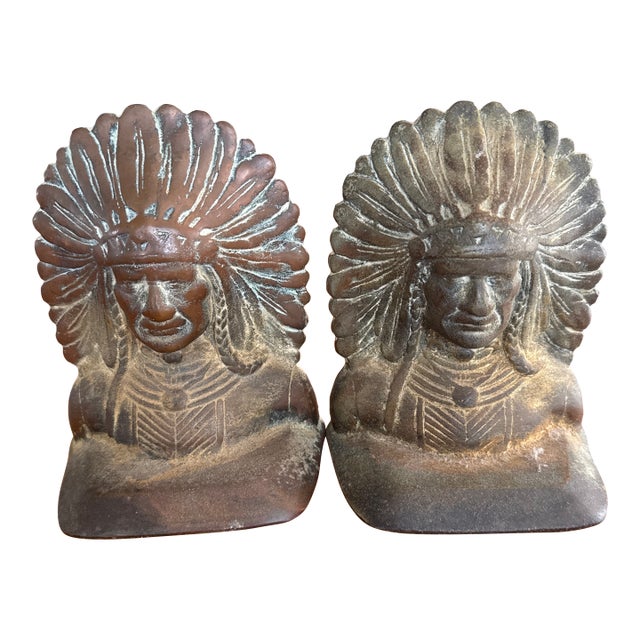 Mid 20th Century Indian Head Cast Iron Bookends For Sale