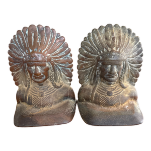 Mid 20th Century Indian Head Cast Iron Bookends