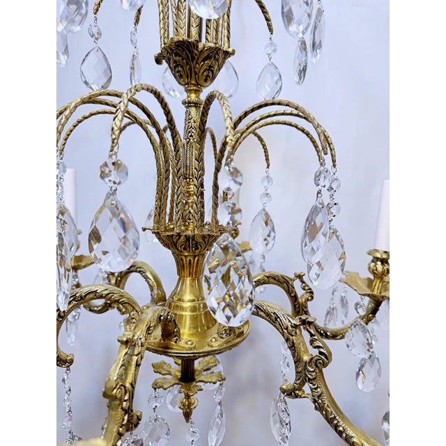 Traditional 1930's Ornate Bronze Chandelier With Crystal Pendant For Sale - Image 3 of 12