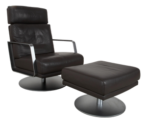 Set of Armchair and Ottoman in Black Leather from Rolf Benz