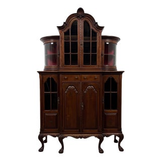 19th Century Antique Queen Anne Walnut Display Cabinet For Sale