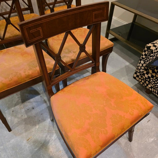 John Stuart Set of 6 Vintage John Stuart Neoclassical Regency Revival Dining Chairs With Greek Key Inlay For Sale - Image 4 of 12