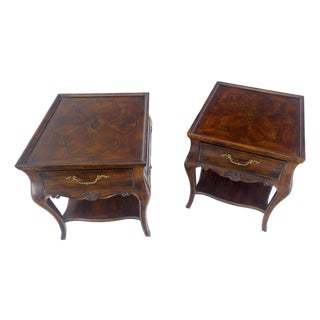 Pair of Thomasville Fine Inlayed Tops Cabriole Legs One Drawer End Tables MINT For Sale