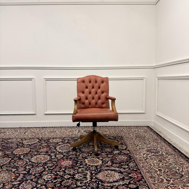 About this Classic English Salmon Colored Office Chair Classic and Elegant | Antique office chairs in English, Classic and...
