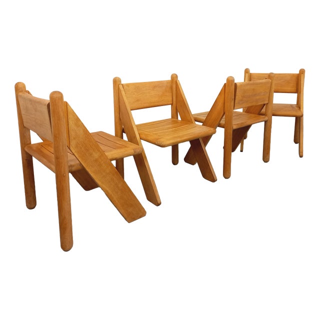 Vintage Brutalist Chairs in Oak, 1960s, Set of 4 For Sale