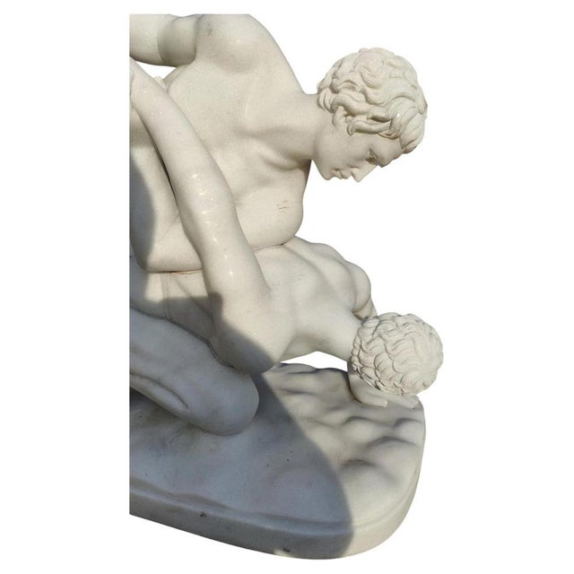 Italian Artist, Carrara Sculpture Depicting Two Wrestlers, 20th Century, Marble For Sale - Image 5 of 10