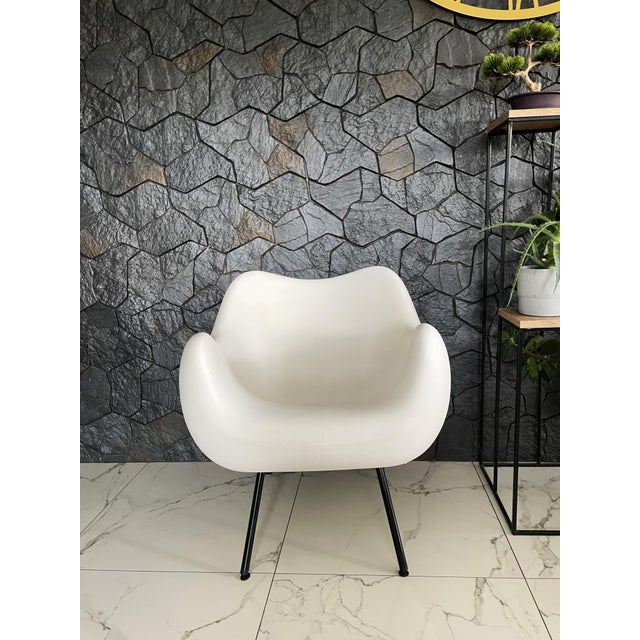 20th Century Modernism Matte White RM58 Armchair by Vzór for Roman Modzelewski For Sale - Image 16 of 18