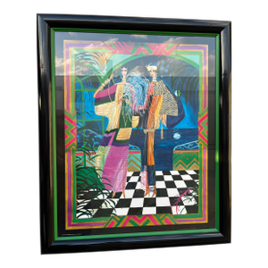 1980s ArtDeco Revival Fashion Illustration Print Framed and Signed by the Artist.
