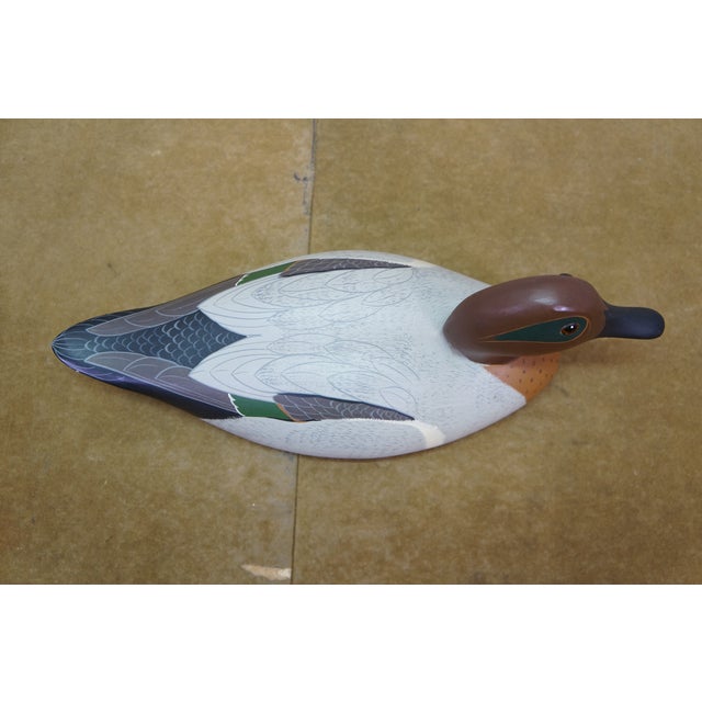 Vintage 1977 the Decoy Shop Hand-Carved White Pine Green-Winged Teal Drake Decoy For Sale - Image 11 of 14