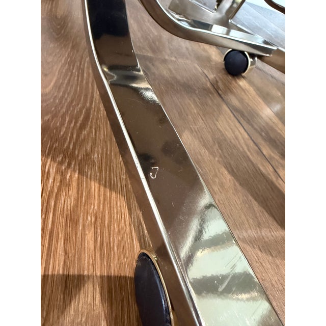 Vintage Cal-Style Bronzed Chrome & Glass Dining Set With Rolling Armchairs — Set of 5 For Sale - Image 12 of 14
