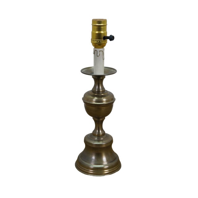 American Vintage Brass Colonial Candlestick Crewel Shade Vanity Boudoir Lamp 19" For Sale - Image 3 of 14